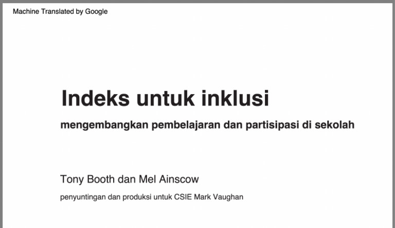 (Terjemah) Booth-Ainscow 2022 Index For Inclusion | PDF