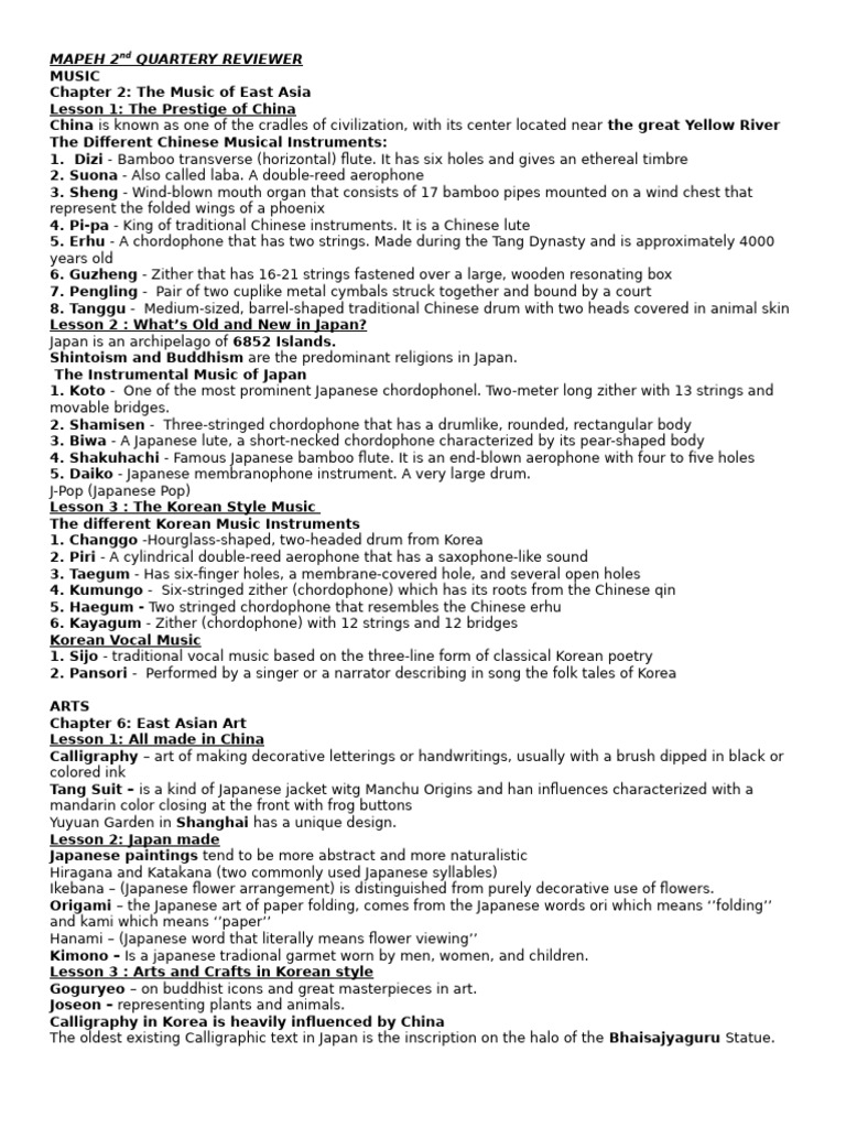 East Asian Music and Arts Overview | PDF | Musical Instruments