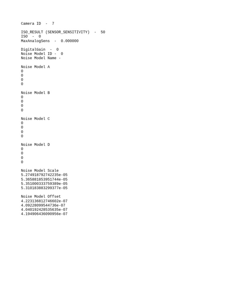Camera Sensor Noise Model Data | PDF