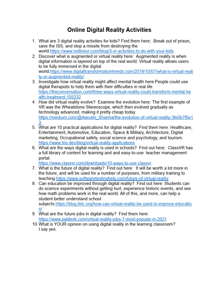 Digital Reality: Engaging Kids & Education | PDF | Virtual Reality ...