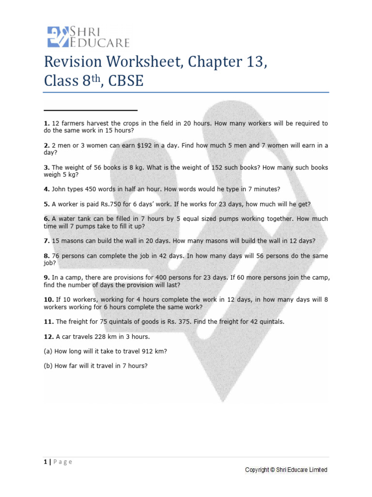 Maths HHW ws1 | PDF