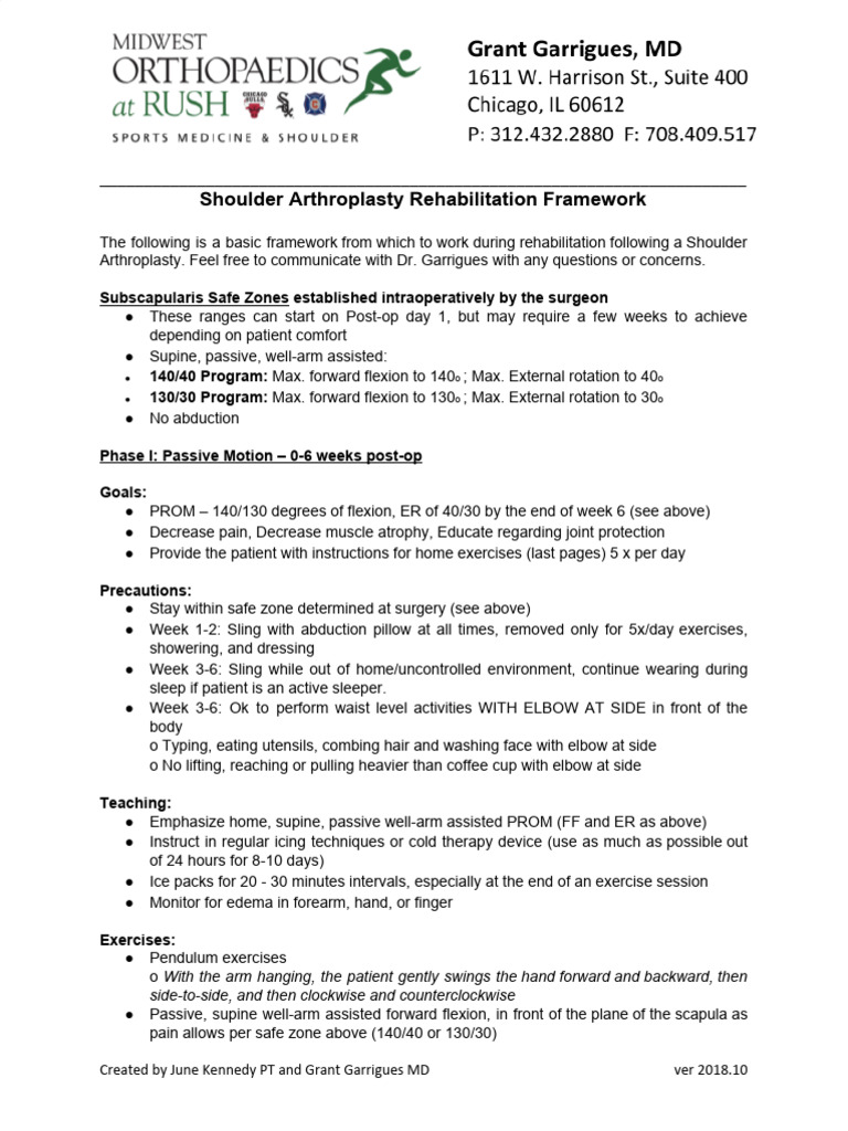 Shoulder Arthroplasty Rehab Guidelines | PDF | Anatomical Terms Of ...