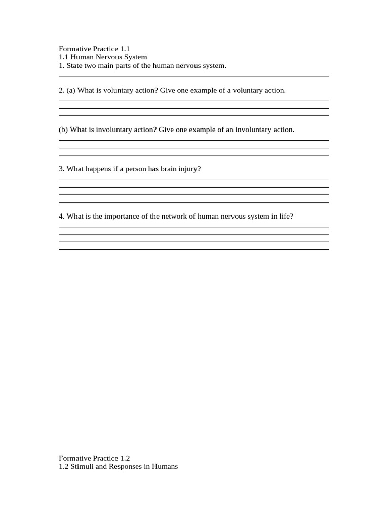 Formative practice 1 pdf stimulus physiology nervous system