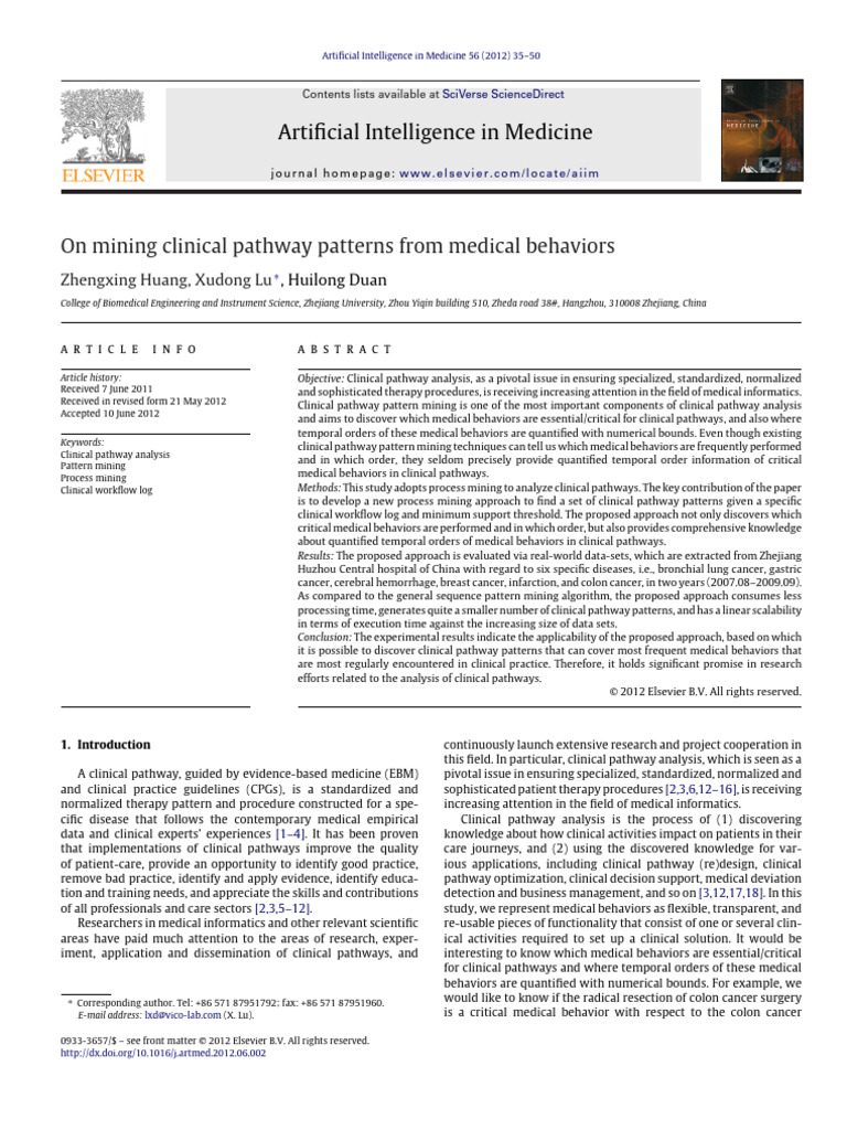 On Mining Clinical Pathway Patterns From Medical Behaviors: Artificial ...