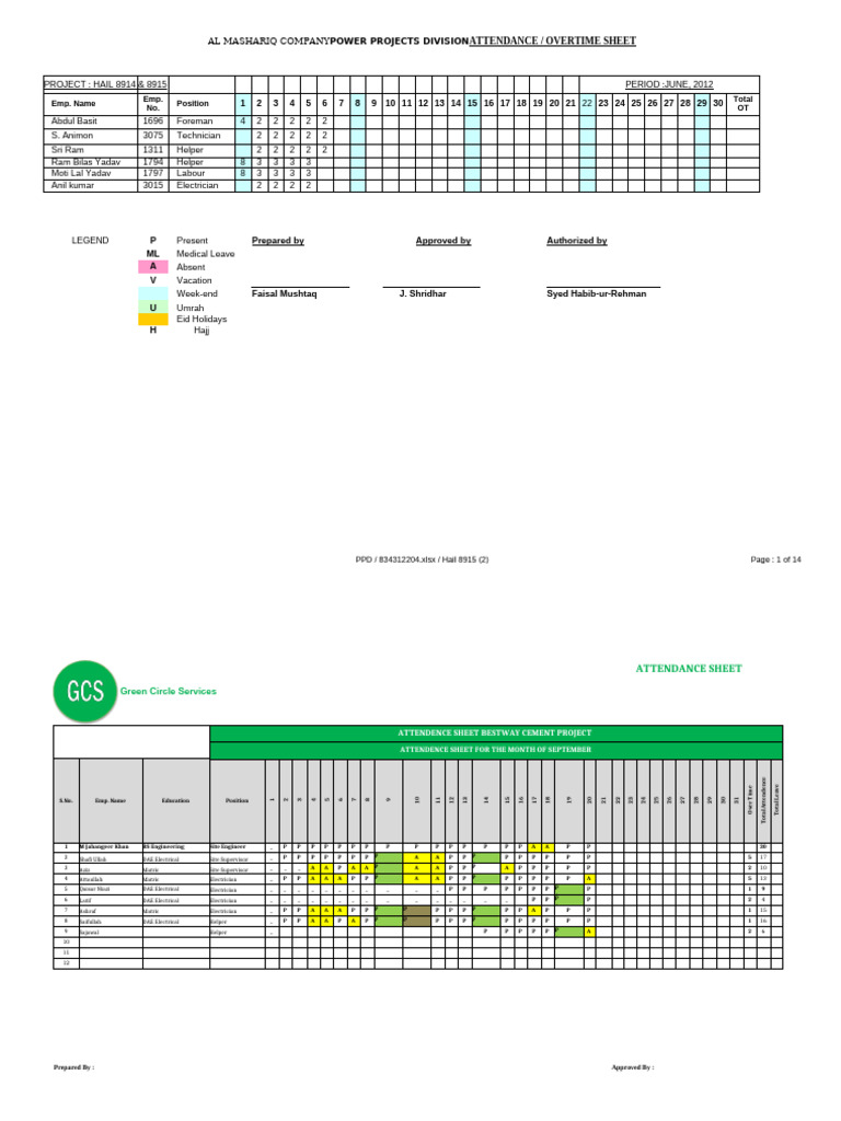 Attendance Sheet GCS | PDF