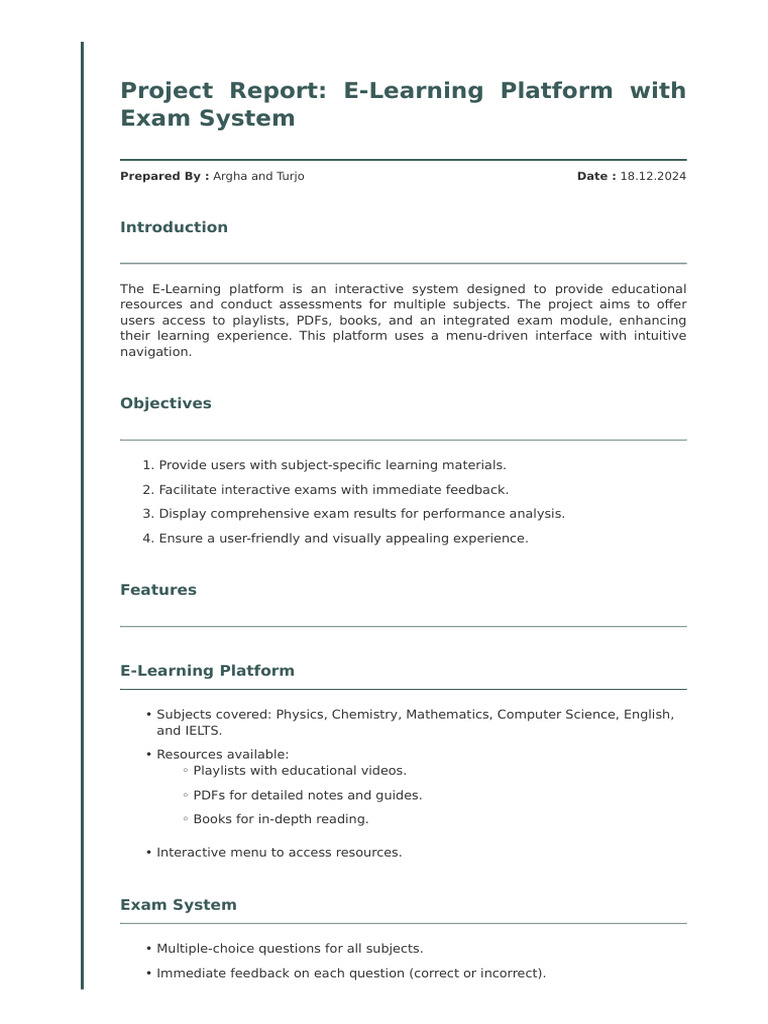 Project Report: E-Learning Platform With Exam System | PDF ...