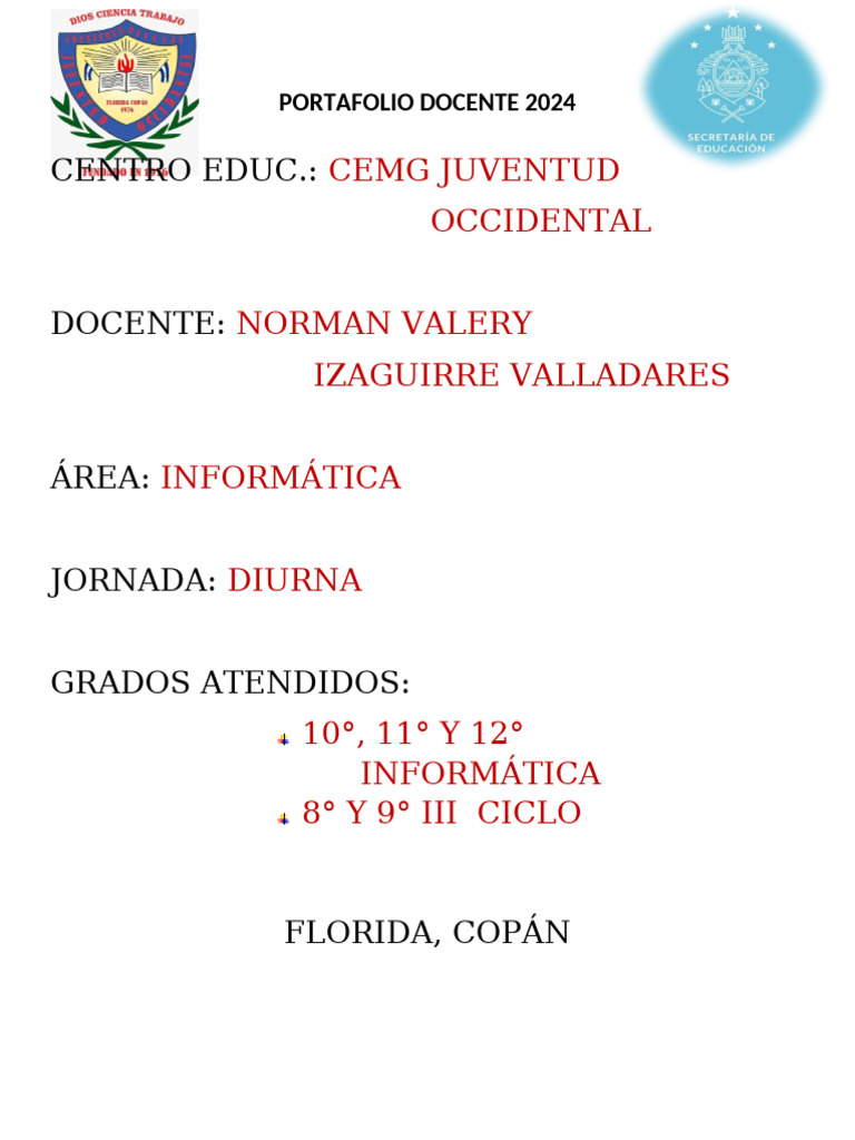 Portafolio Docente 2024 - Informática | PDF