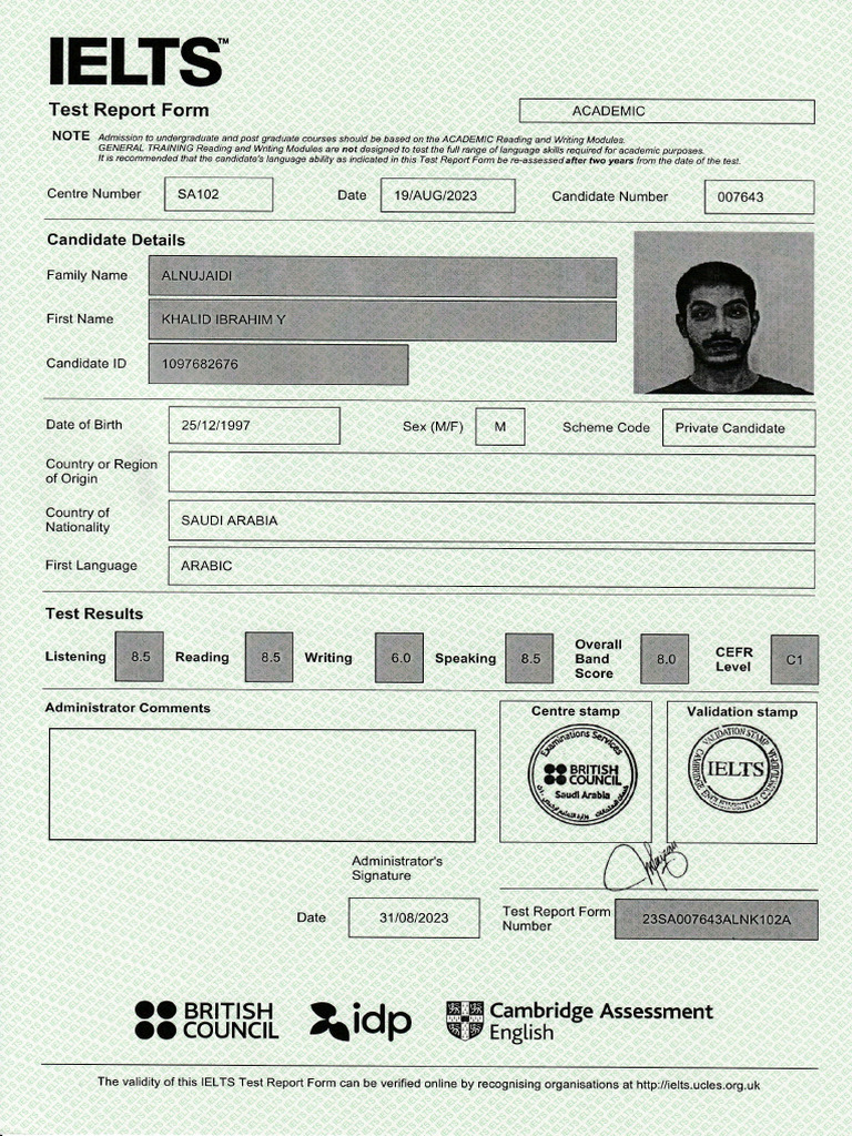 IELTS Test Report Form Details | PDF | International English Language ...