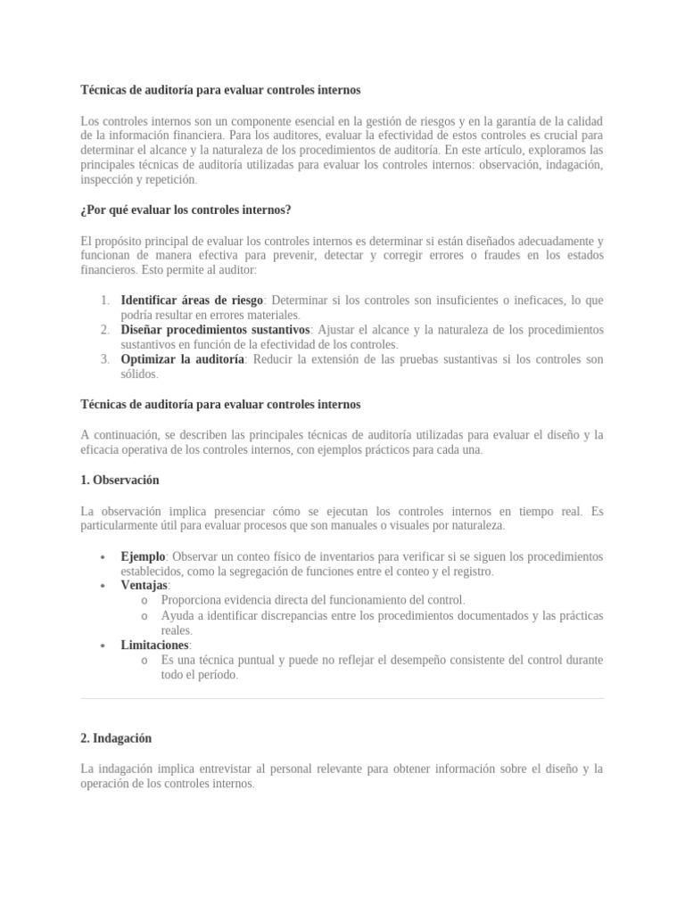 Técnicas de Auditoría de Controles Internos | PDF | Auditoría