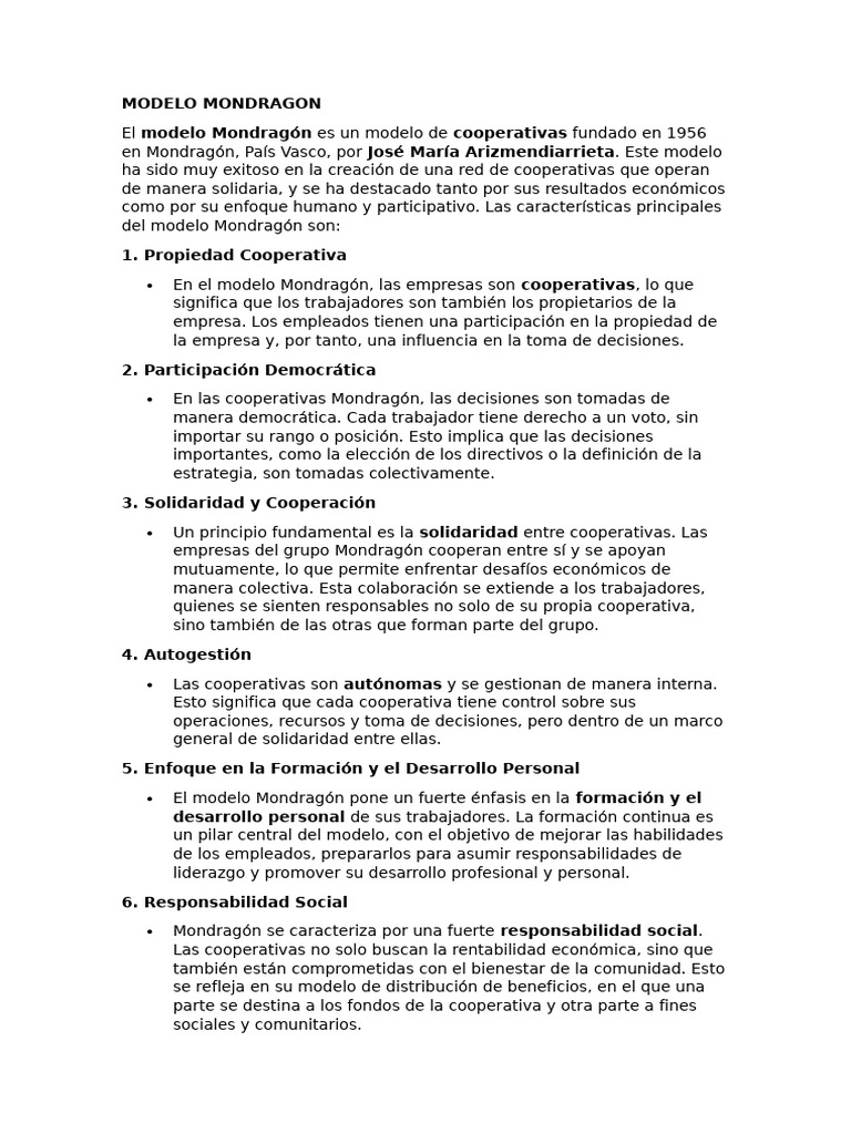 MODELO MONDRAGON | PDF | Business | Cooperativa