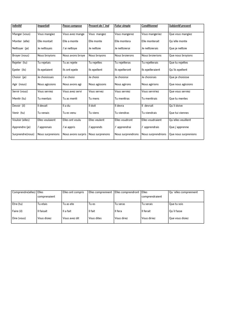 Conjugaison des verbes français | PDF | Grammaire | Mécanique du langage