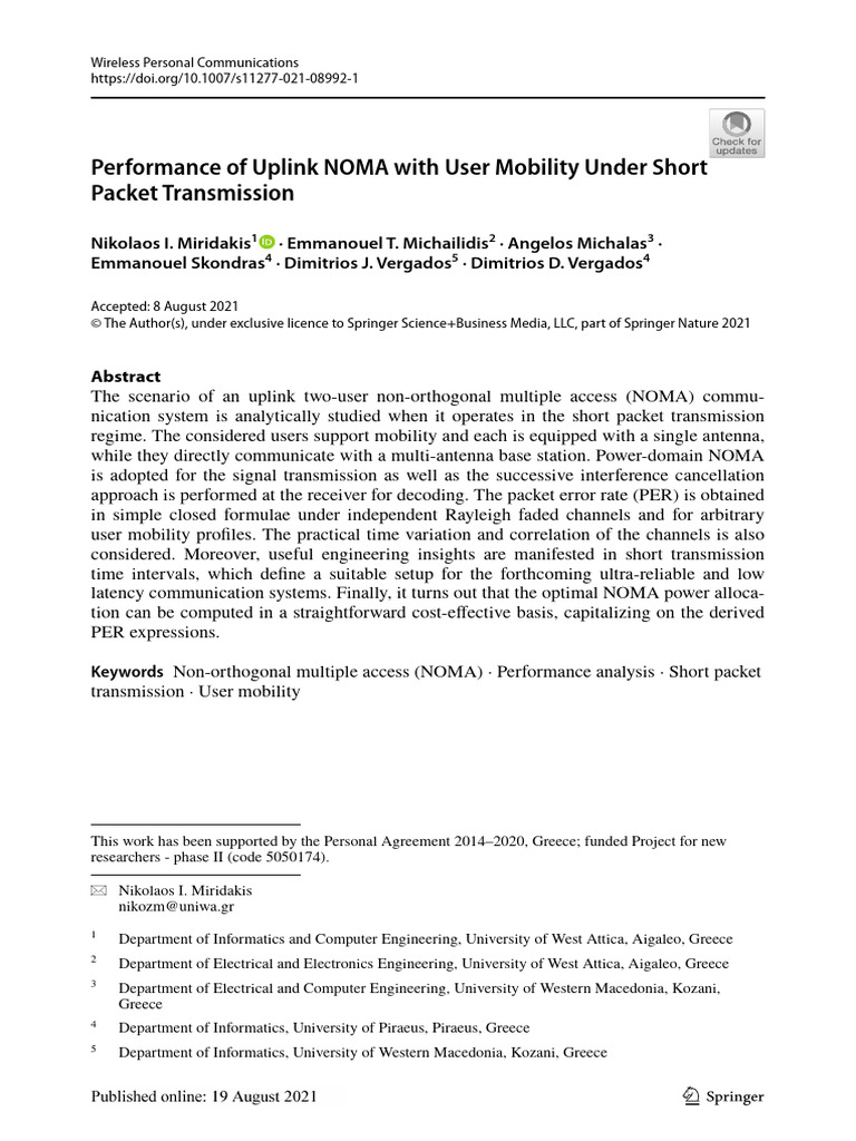 Uplink NOMA Performance with Mobility | PDF | Channel Access Method ...