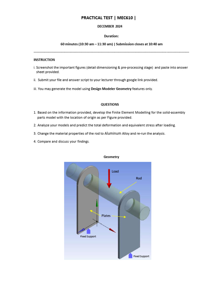Test MEC610 FINITE ELEMENT MODELLING & ANALYSIS | PDF