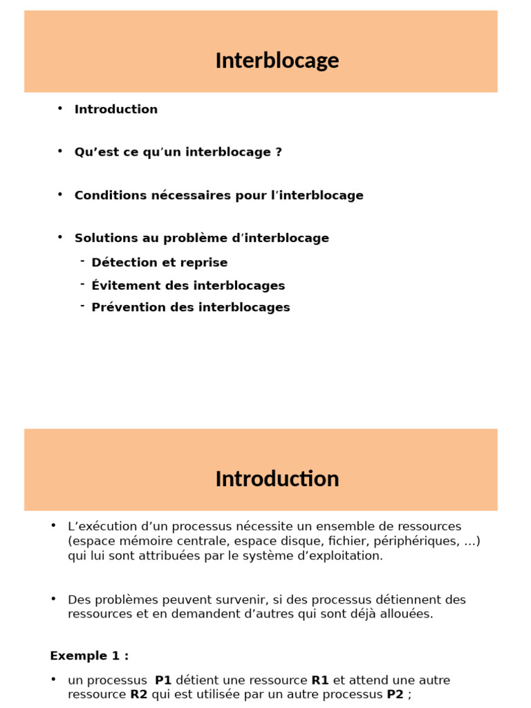 Solutions à l'interblocage des processus | PDF | Informatique ...