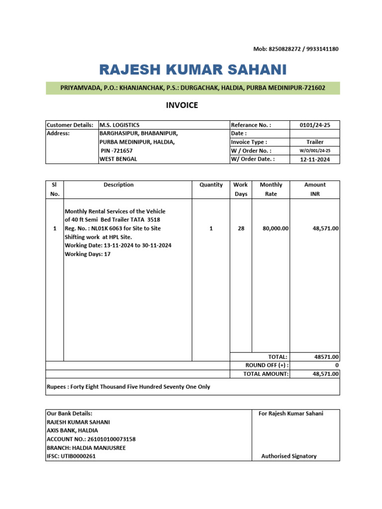 Trailer Rental Invoice Dec 2024 | PDF