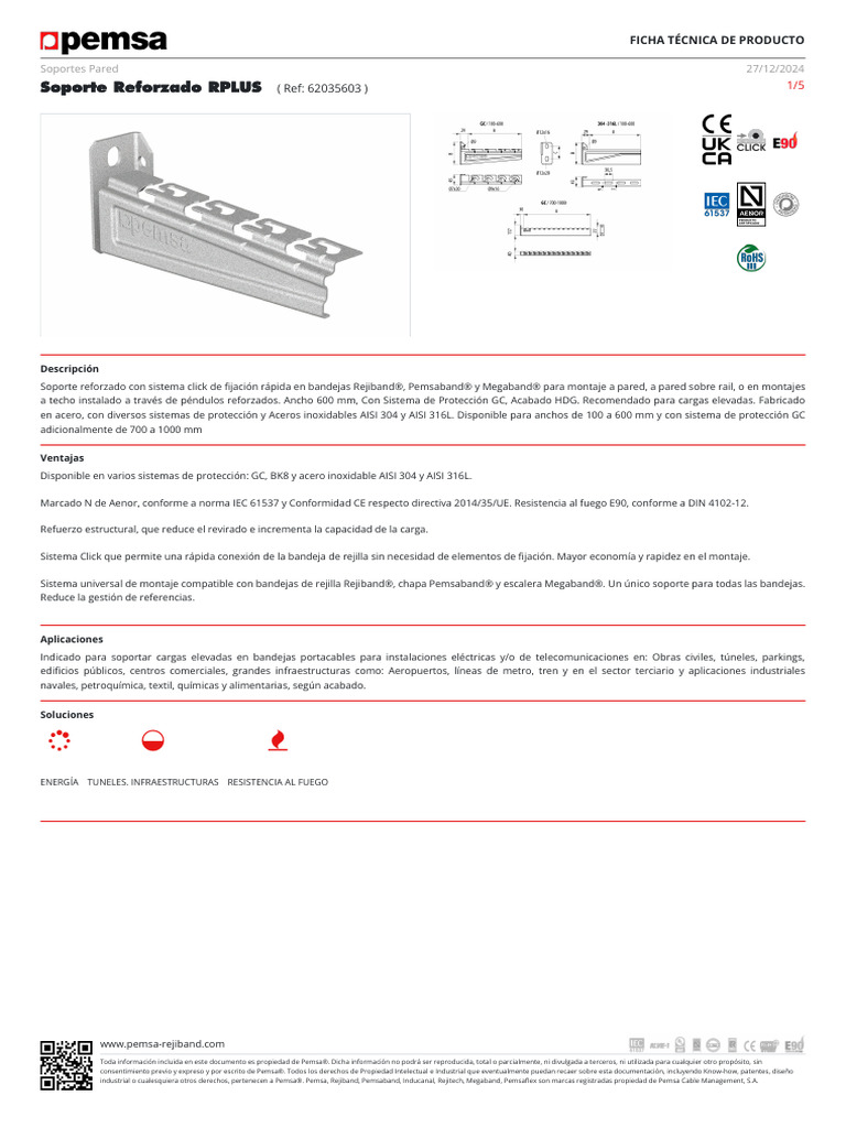 Specifications Soporte Reforzado RPLUS 62035603 | PDF | Propiedad ...