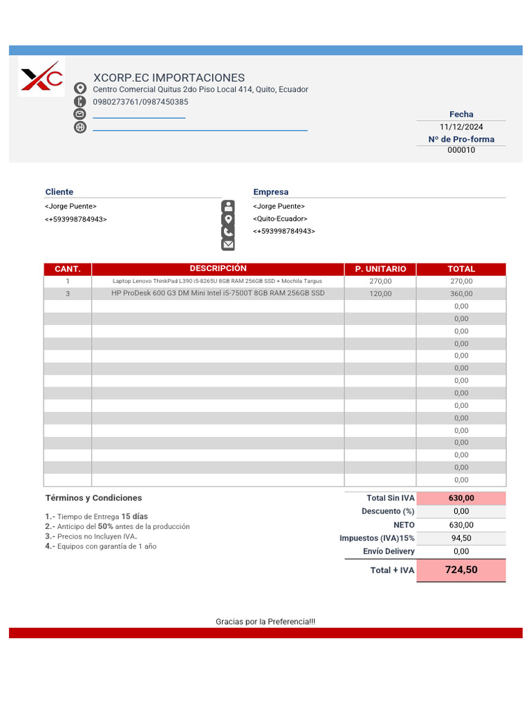 Proforma XCorp: Laptops y PCs en Quito | PDF | Hardware de la computadora
