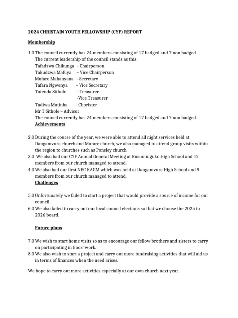 2024 Christian Youth Fellowship Report | PDF