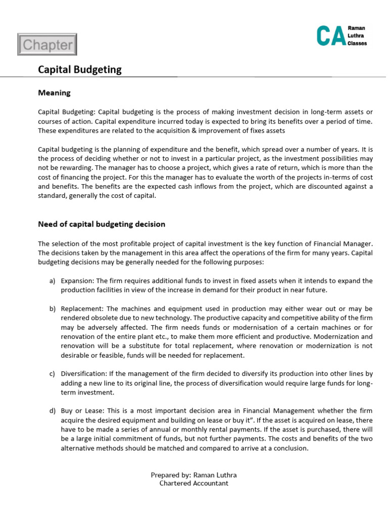 Capital Budgeting: Key Concepts & Methods | PDF | Net Present Value ...