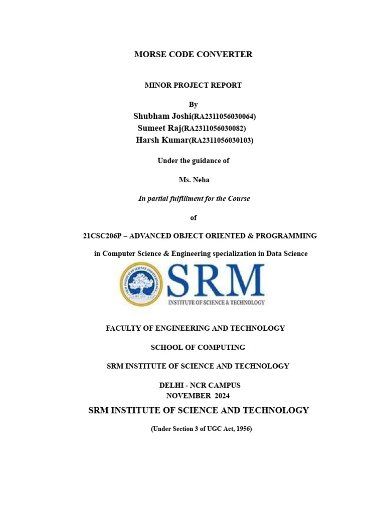 Morse Code Converter Project Report | PDF | Java (Programming Language ...