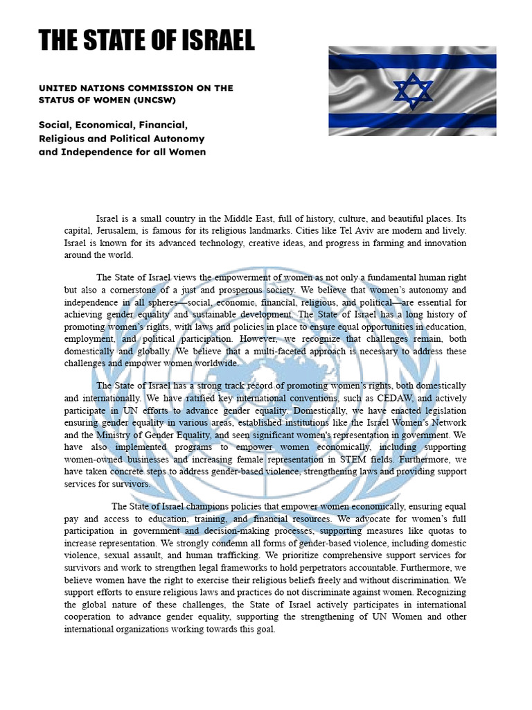 Israel Postion Paper | PDF | Gender Studies | Gender Equality