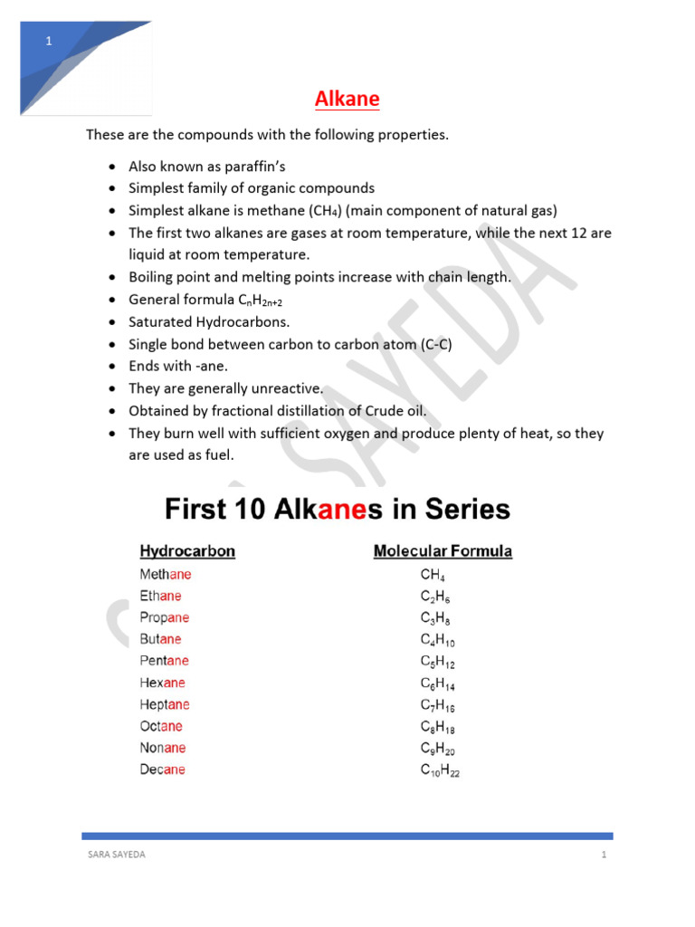 Alkane olevel notes | PDF | Alkane | Combustion