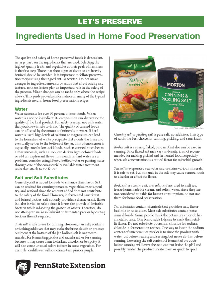 Ingredients Used in Home Food Preservation | PDF | Salt | Pickling