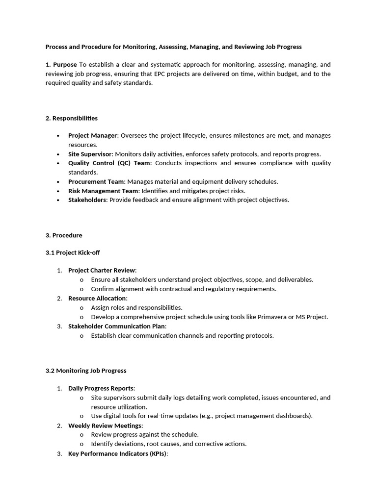 Job Progress Monitoring Procedures | PDF | Project Management | Agile ...