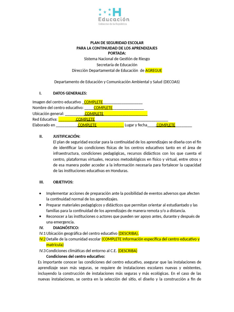 Plan de Seguridad Escolar 2024 | PDF | Riesgo | Valores