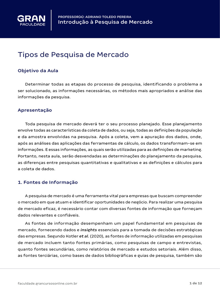 Etapas da Pesquisa de Mercado Eficaz | PDF | Marketing | Mercado (economia)