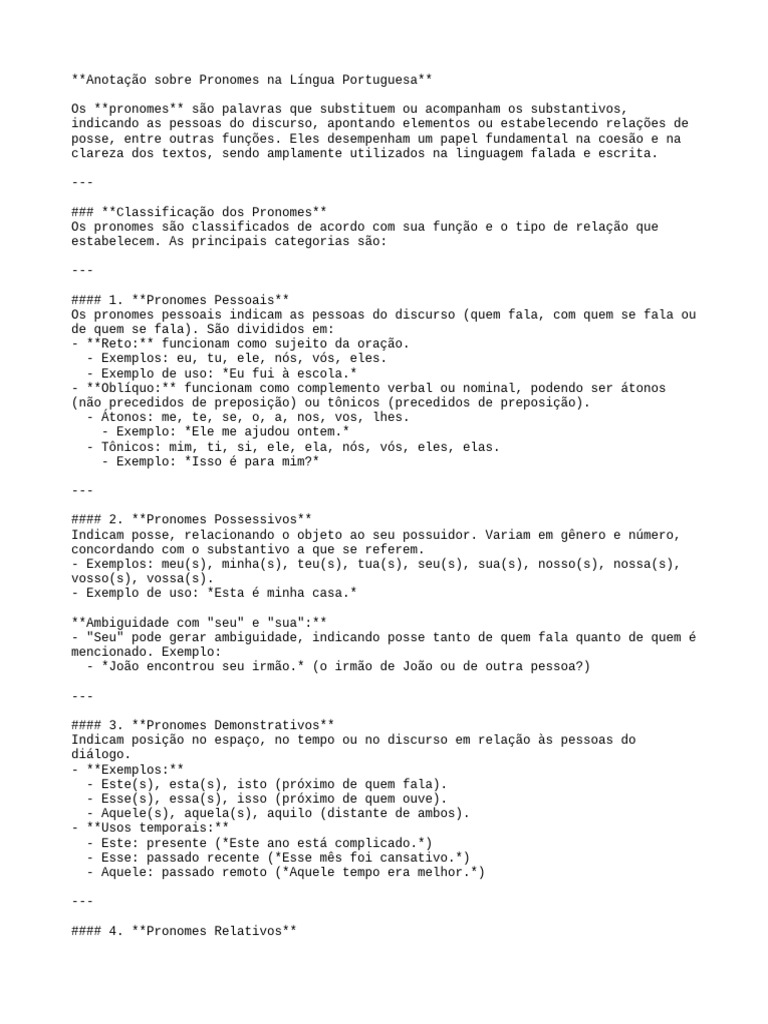 Pronomes na Língua Portuguesa: Tipos e Usos | PDF | Pronome | Linguística