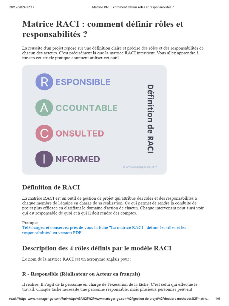 Matrice RACI : définir rôles et responsabilités | PDF | Gestion de ...