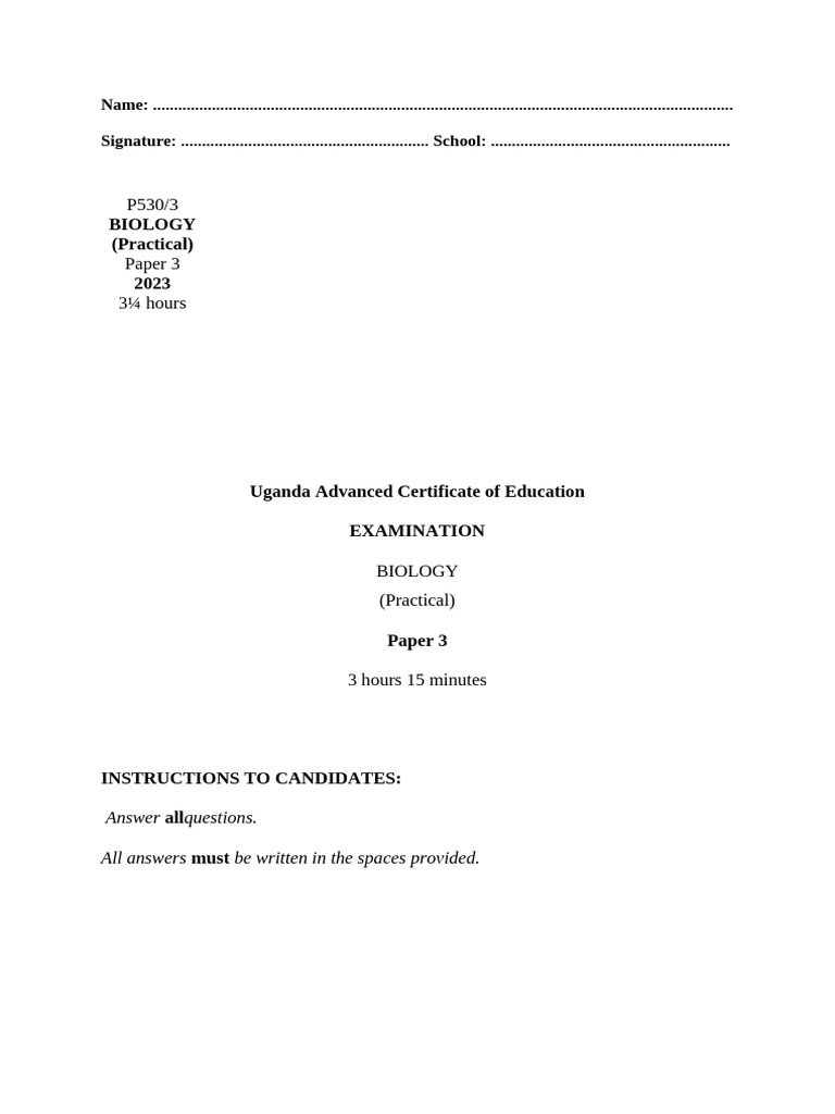 Biology Practical Exam Paper 3 2023 | PDF