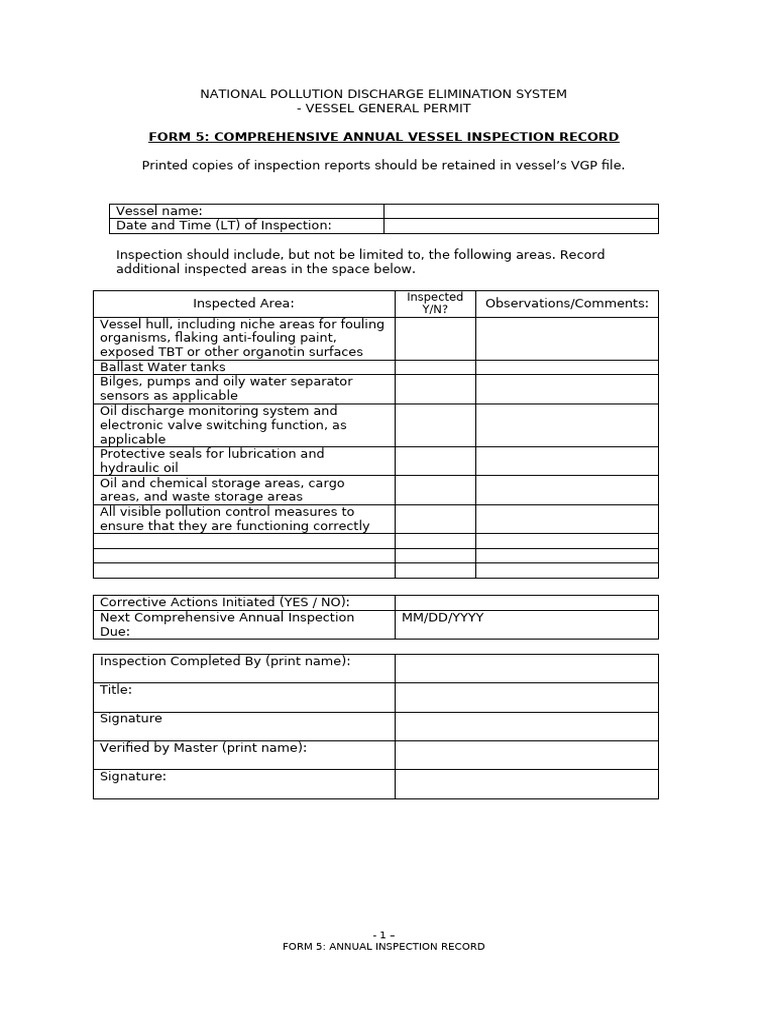 Vessel Inspection Record for VGP Compliance | PDF