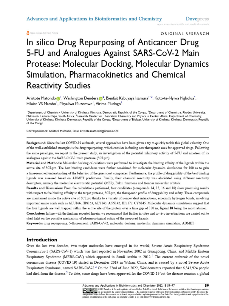 In Silico Drug Repurposing of Anticancer Drug | PDF | Active Site ...