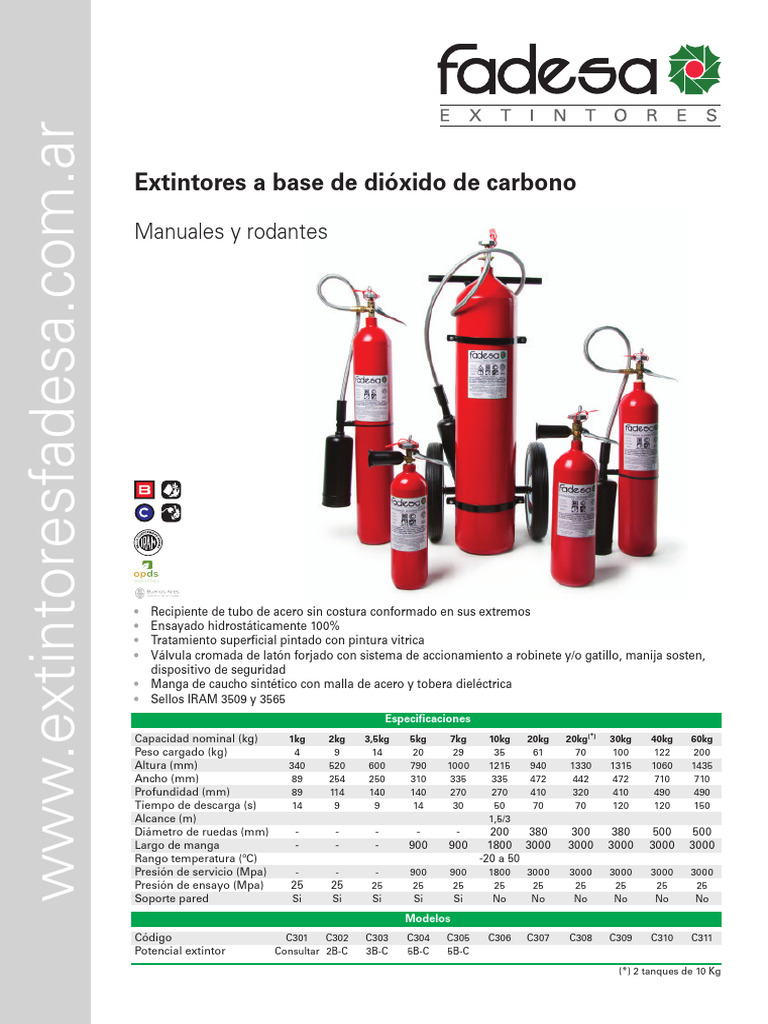 Extintores CO2: Especificaciones y Modelos | PDF | Materiales