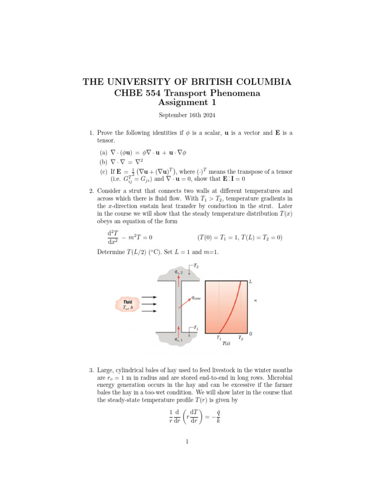 Chbe554 2023 Assignment 1 | PDF | Physical Sciences | Chemical Engineering