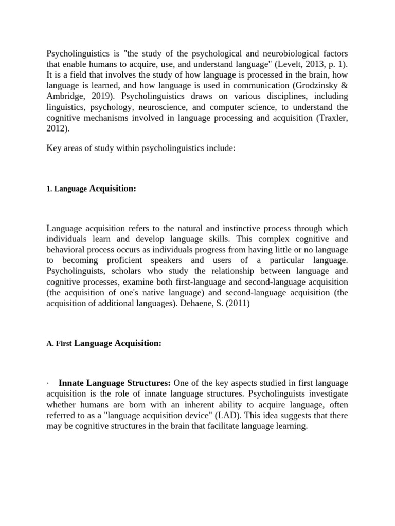 Psycho Linguistics | PDF | Second Language Acquisition | Language ...