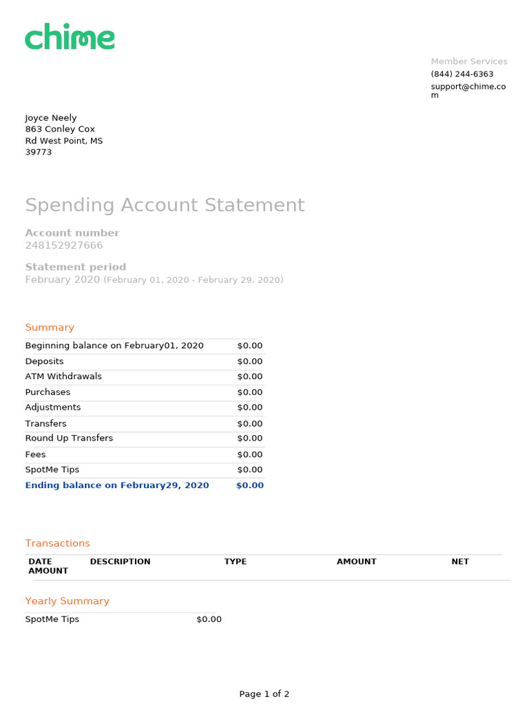February 2020 Spending Account Statement | PDF