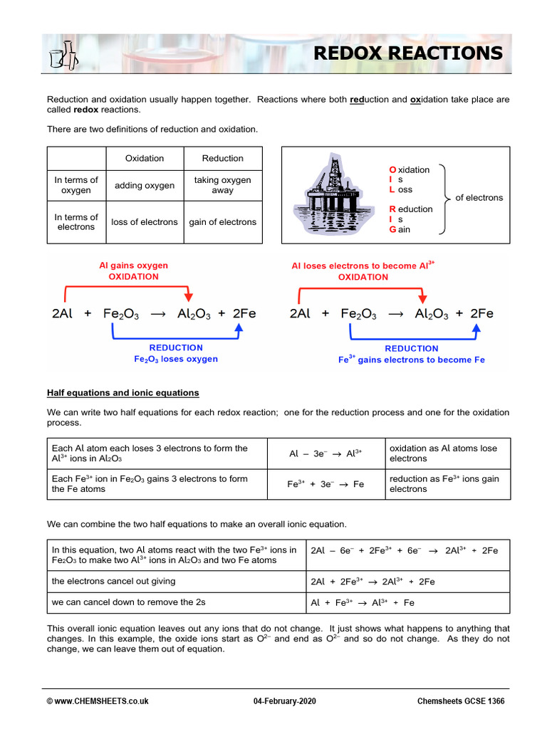 Redox Reactions | PDF | Redox | Ionic Bonding
