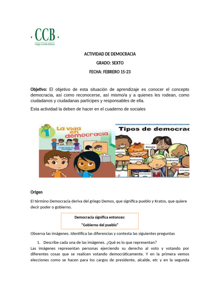 Actividad de Democracia Grado Sexto | PDF