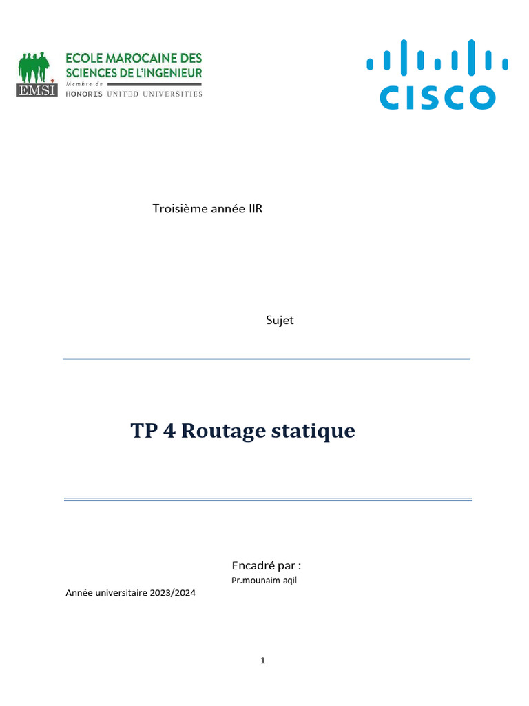 TP 4 : Configuration du Routage Statique | PDF | Adresse IP | Routeur
