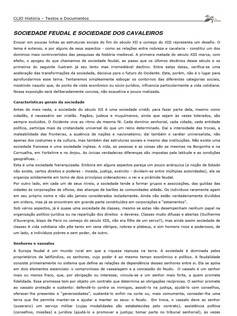 Sociedade Feudal e Cavalaria no Século XII | PDF | Servidão | Feudalismo