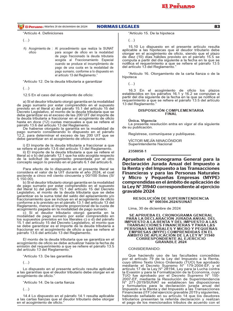Cronograma Del I. Renta Año 2024 | PDF | Impuestos | Impuesto sobre la ...