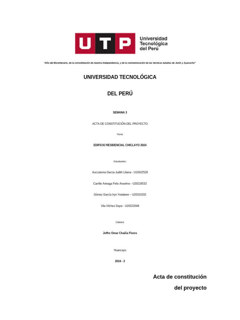 S3 Acta de Constitución Del Proyecto | PDF | Presupuesto | edificio