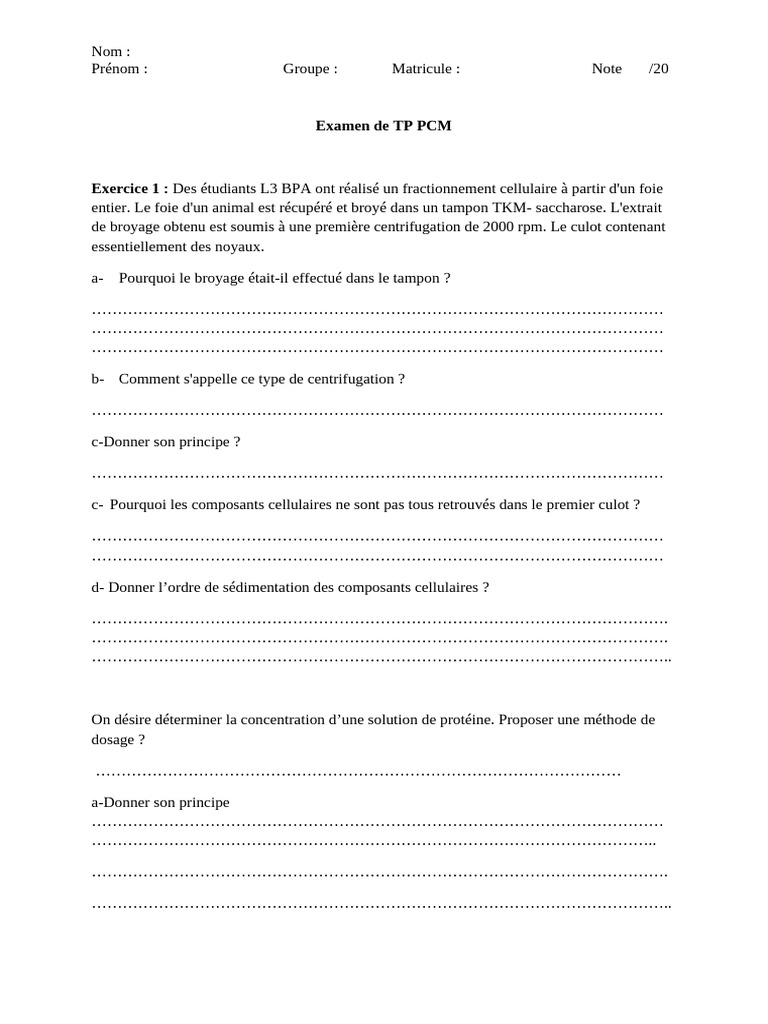 Examen TP PCM - Copie | PDF