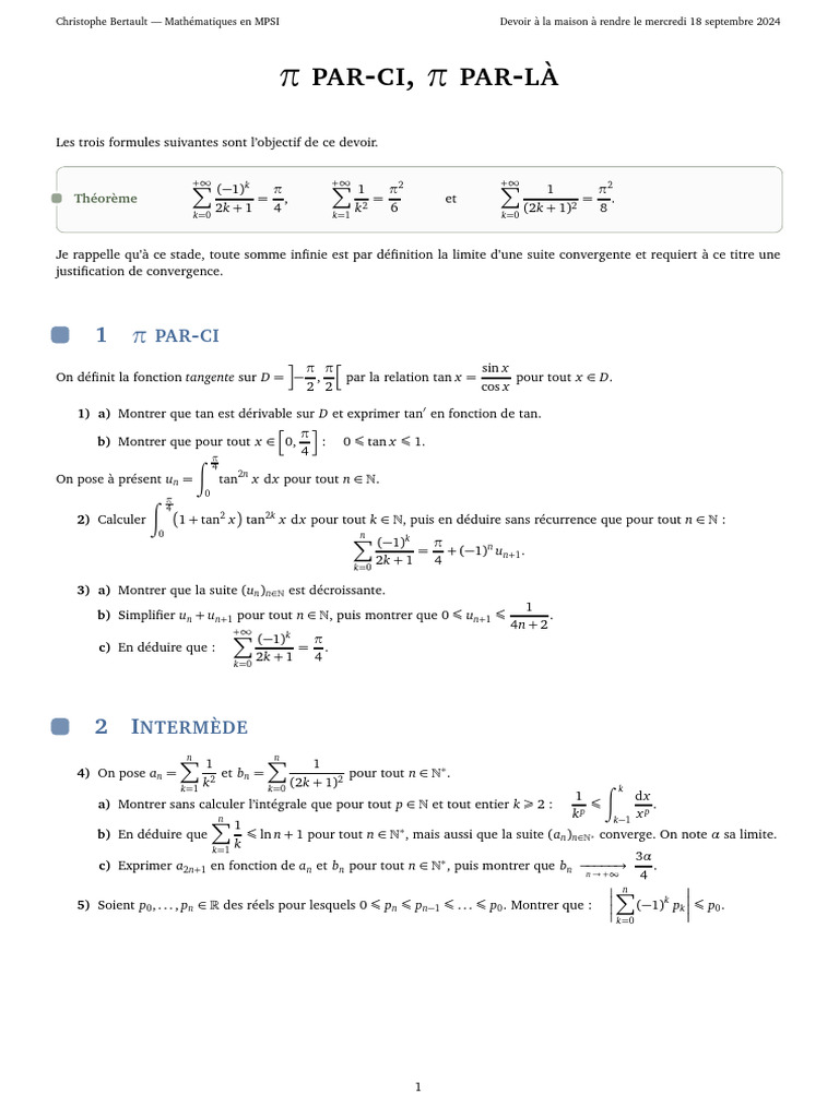 Devoir Maths 4ème : Formules de π | PDF | Limite (mathématiques) | Calcul