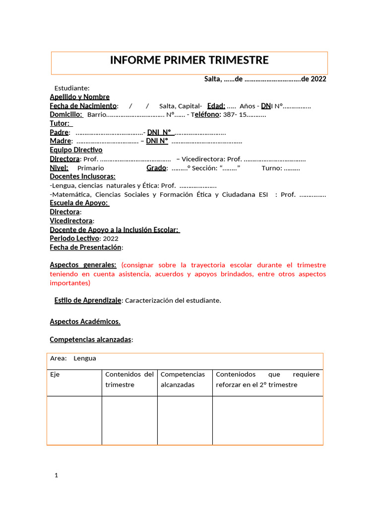 Informe Académico Primer Trimestre 2022 | PDF | Maestros | Documento de ...