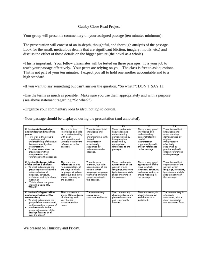 Gatsby close read project pdf