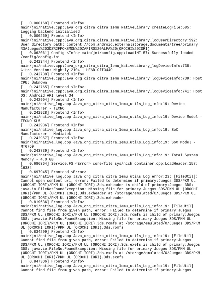 Citra Emulator Log Analysis Report | PDF | Software | Computer Engineering
